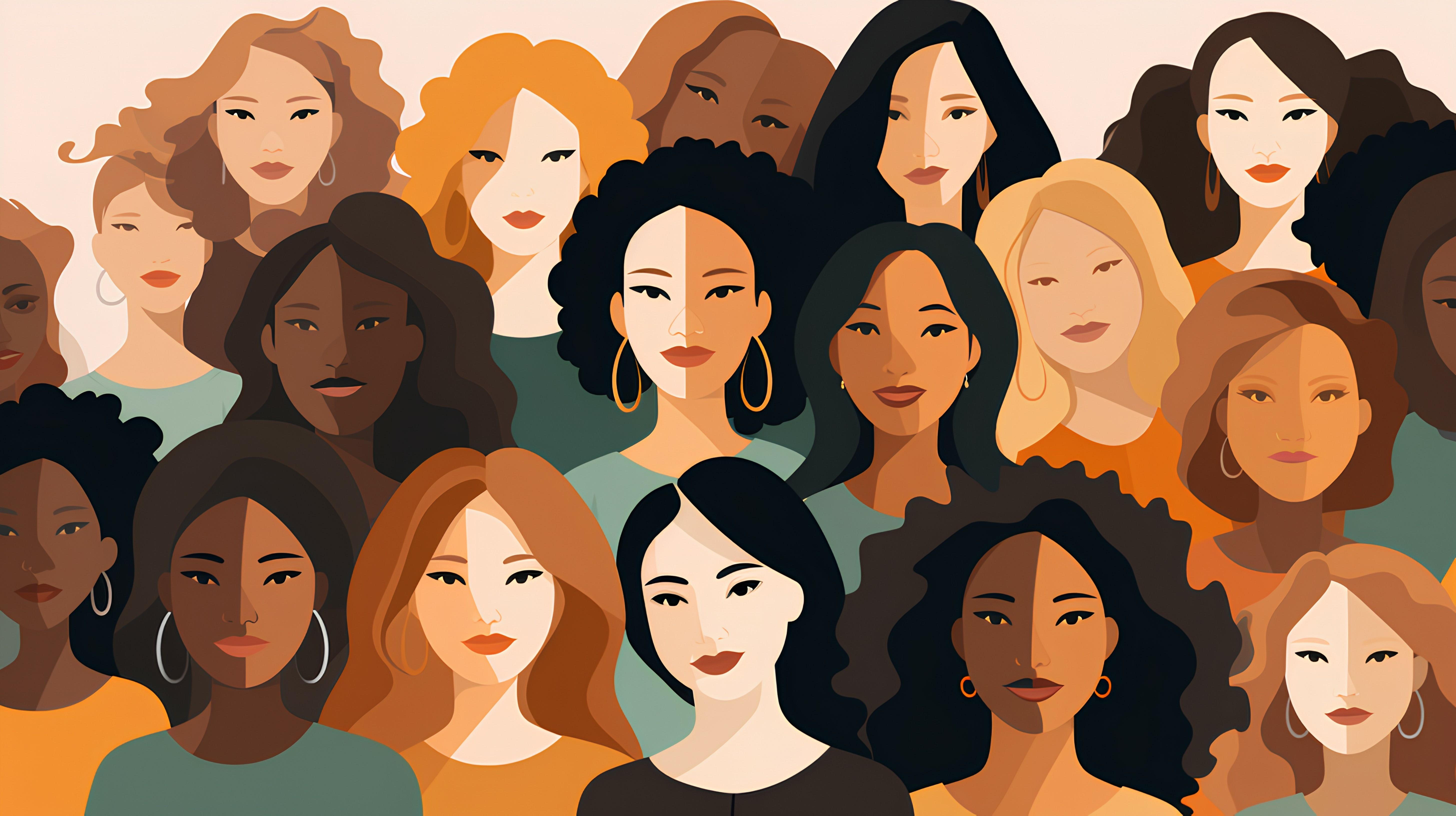 Infographie montrant ungroupe de femmes de différentes origines